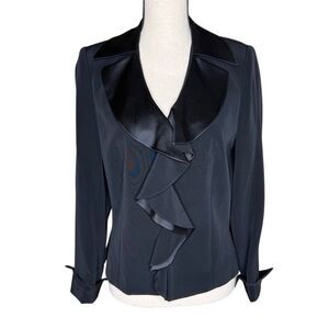 Vintage Votre Nom Jacket Black Waterfall Ruffle Size6 Classic Cocktail Elegant